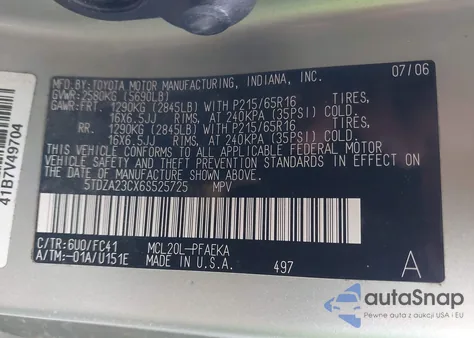 2006 Toyota Sienna Ce/Le from USA, damaged, VIN 5TDZA23CX6S525725